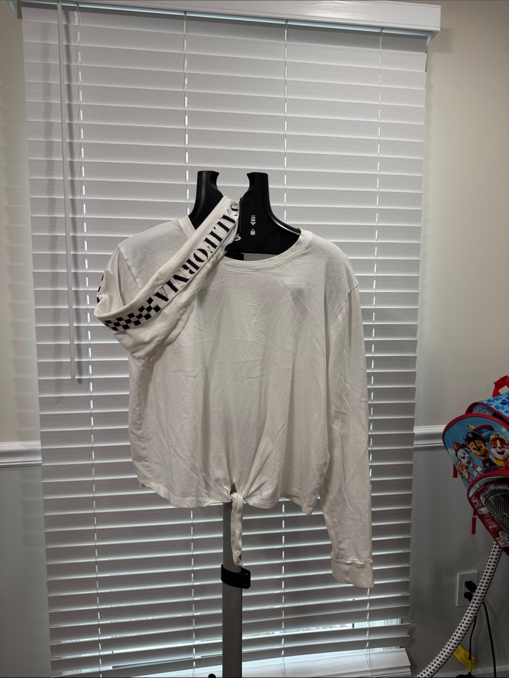 Hollister White Long-Sleeve Knot Hem Sweatshirt with Branded Sleeve